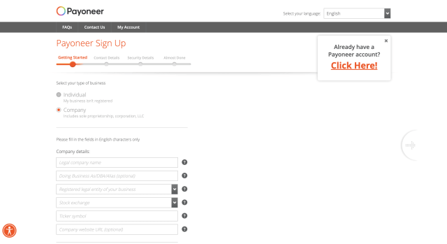 ペイオニアでビジネスアカウント登録