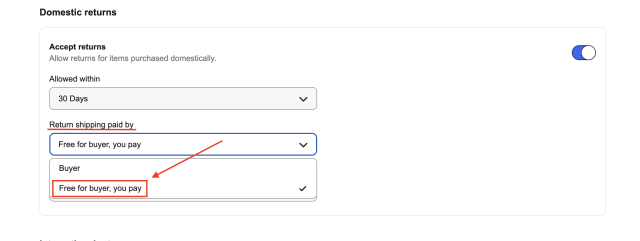 「Free for buyer,you pay」を選択