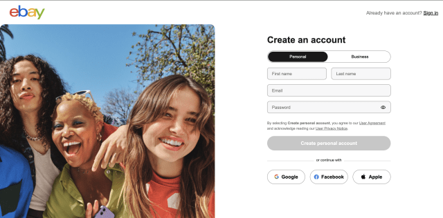 ebay個人輸入登録画面